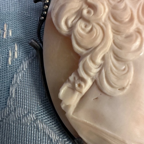 Antique Vintage Womens Pin Pendant 925 Sterling Silver Shell Cameo Brooch - Picture 6 of 16